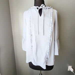 Karl Lagerfeld Blue Ruffle Blouse with Keyhole and Tie Detail